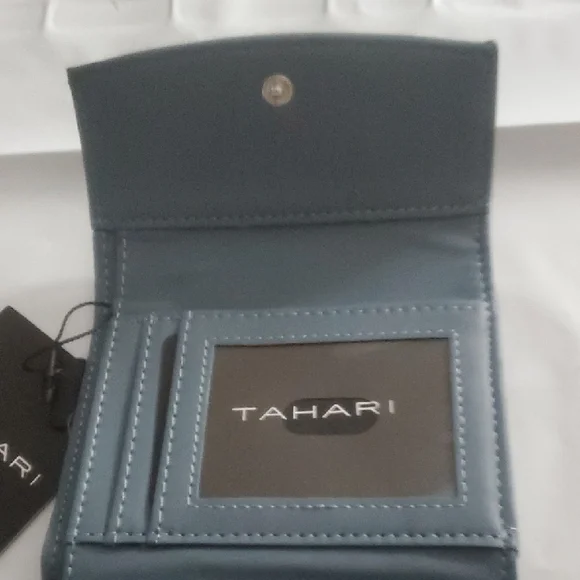 Tahari NWT Elia Trifold RFID Slate Blue Mist Wallet with Silver Hardware - Picture 5 of 5